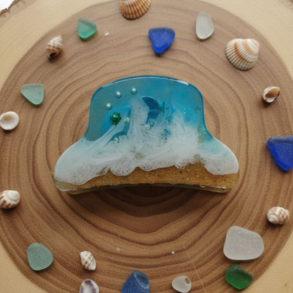 Grande Pince à Cheveux Crabe Vague Océan en Résine - Effet Plage 3D - Création Artisanale