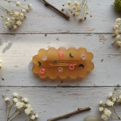 Pince à Cheveux Plate Festonnée en Résine Orange Corail Pailletée