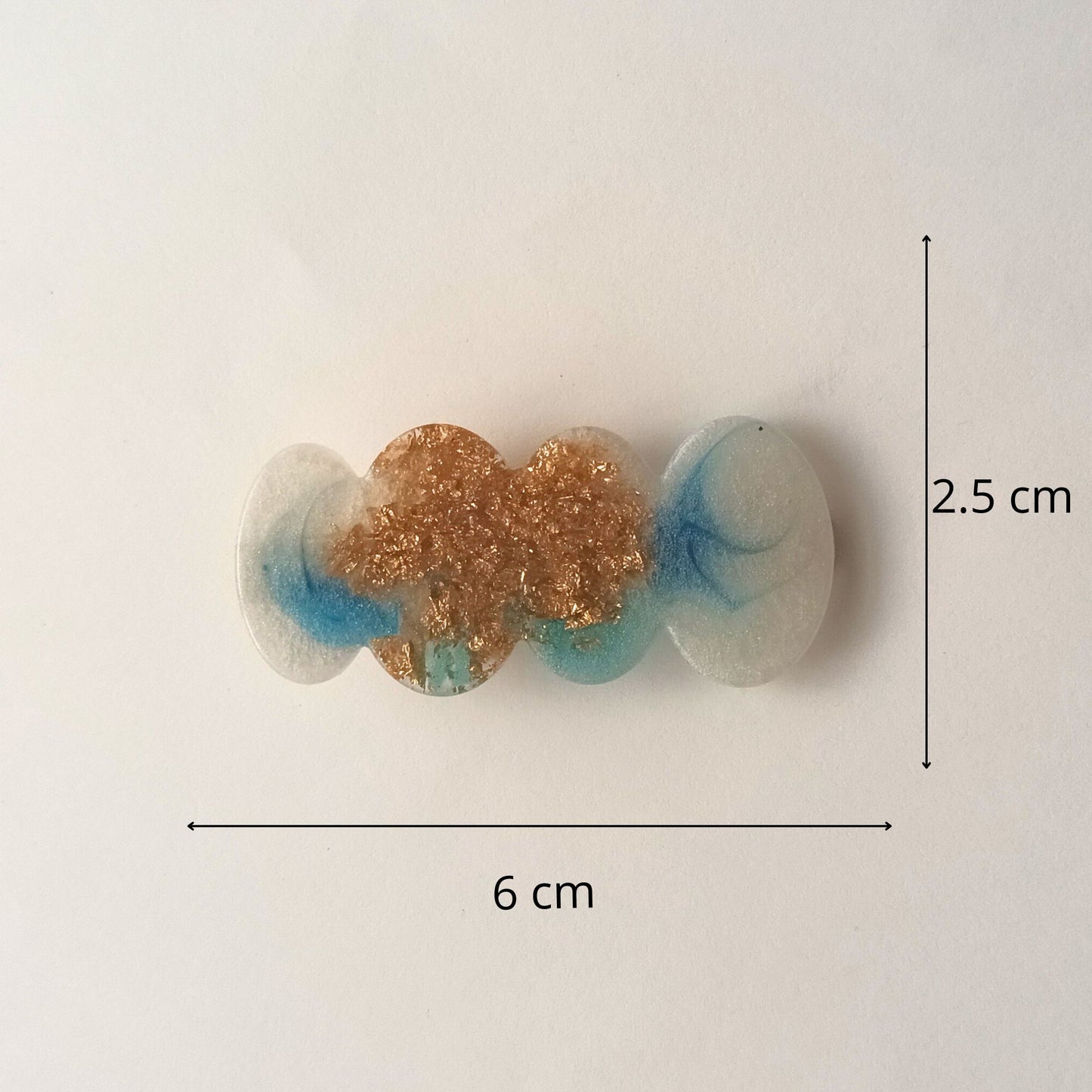 Pince à Cheveux Plate Résine Époxy Luxe - Blanc Nacré Bleu & Feuilles dorées