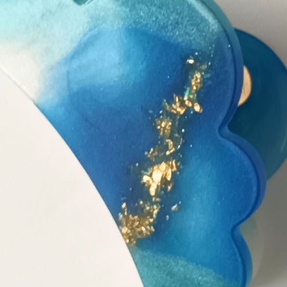 Pince Griffe Ailes d'Ange en Résine Bleu Océan et Feuilles d'Or