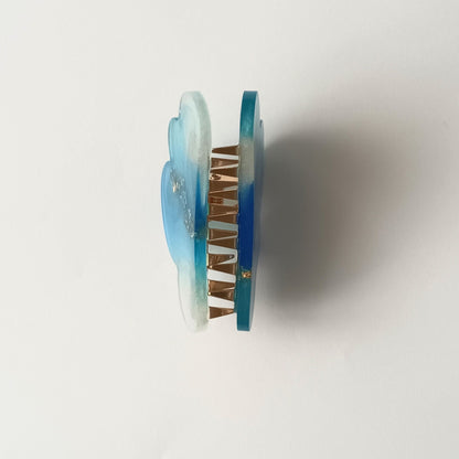 Pince Griffe Ailes d'Ange en Résine Bleu Océan et Feuilles d'Or