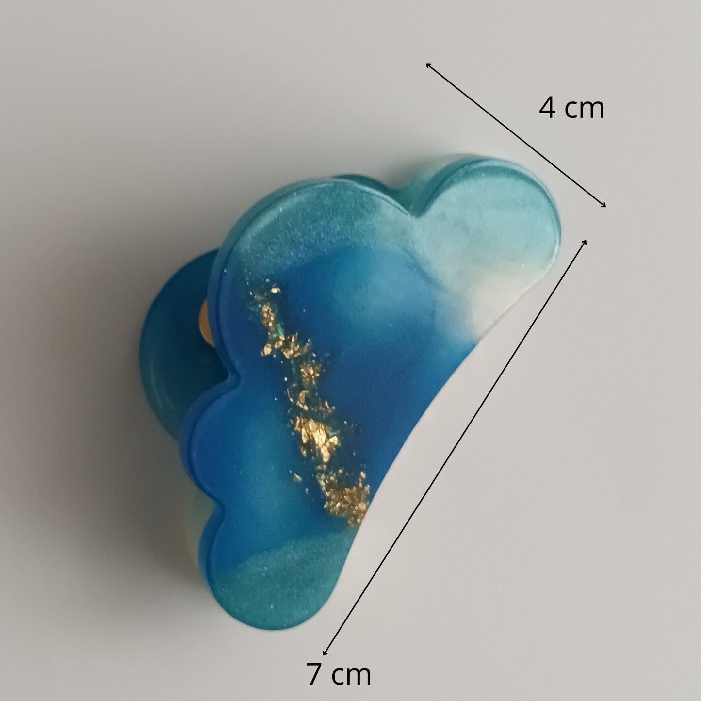 Pince Griffe Ailes d'Ange en Résine Bleu Océan et Feuilles d'Or