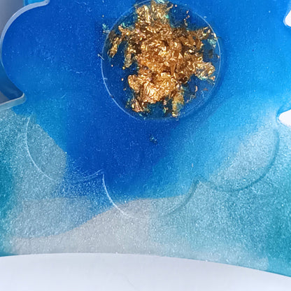 Pince Griffe Fleur en Résine Bleu Océan et Or Scintillant