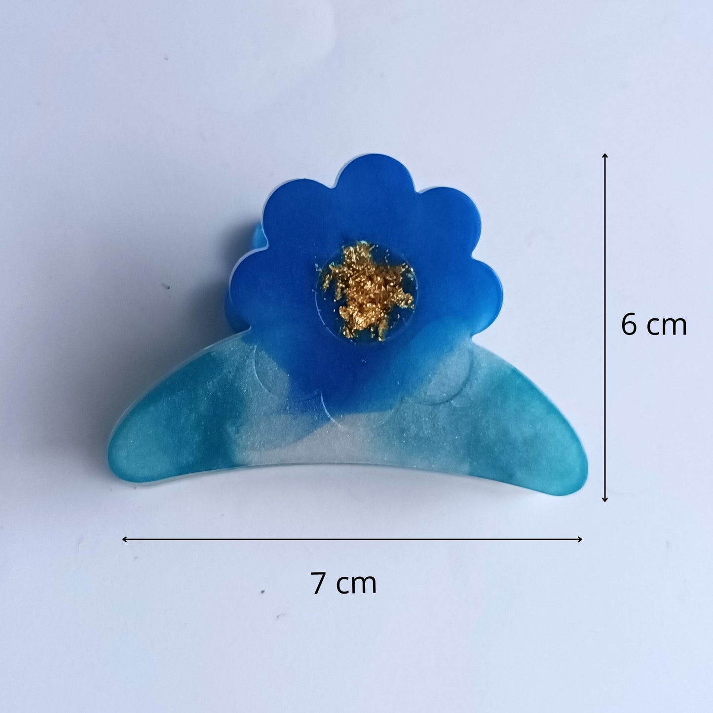 Pince Griffe Fleur en Résine Bleu Océan et Or Scintillant