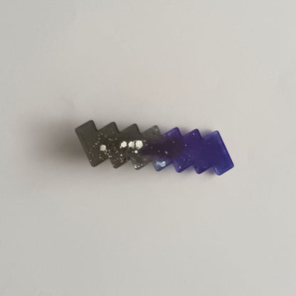 Pince Plate Zig-Zag Bicolore Résine Violet et Gris Étoilé