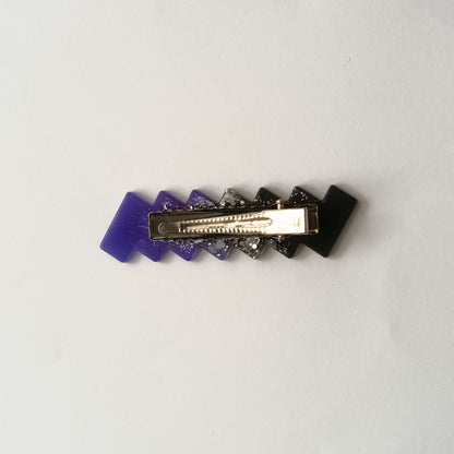 Pince Plate Zig-Zag Bicolore Résine Violet et Gris Étoilé
