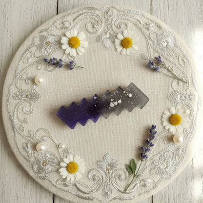 Pince Plate Zig-Zag Bicolore Résine Violet et Gris Étoilé