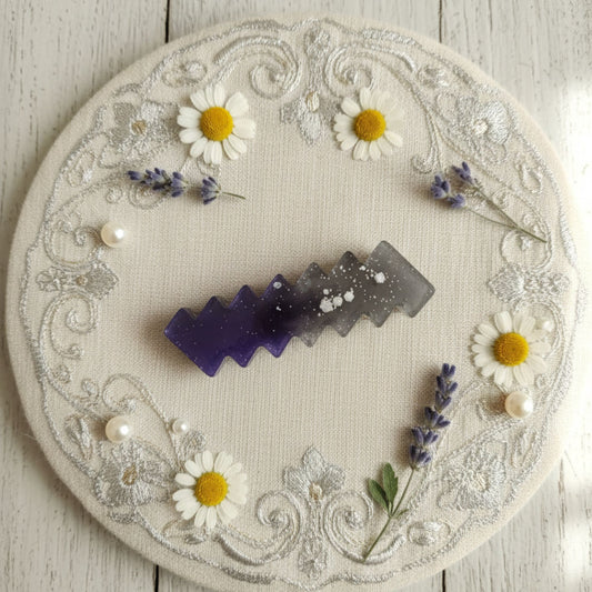 Pince Plate Zig-Zag Bicolore Résine Violet et Gris Étoilé