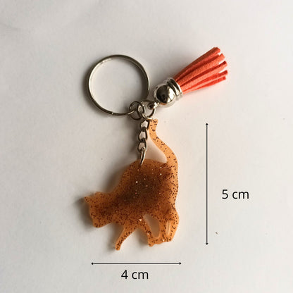 Porte-Clé Chat Silouhette en Résine Caramel Pailletée - Pompom Suédine