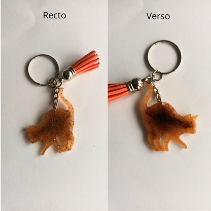 Porte-Clé Chat Silouhette en Résine Caramel Pailletée - Pompom Suédine