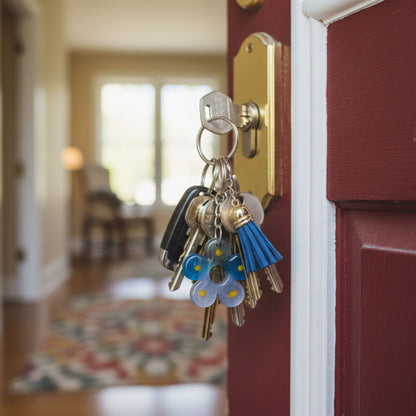 Porte-Clé Fleur Céleste en Résine Bleue et Grise - Pompom Suédine