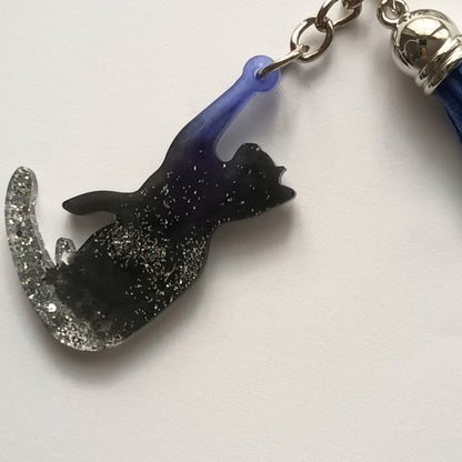 Porte-clés Chat Noir Pailleté - Résine Artisanale Fait Main