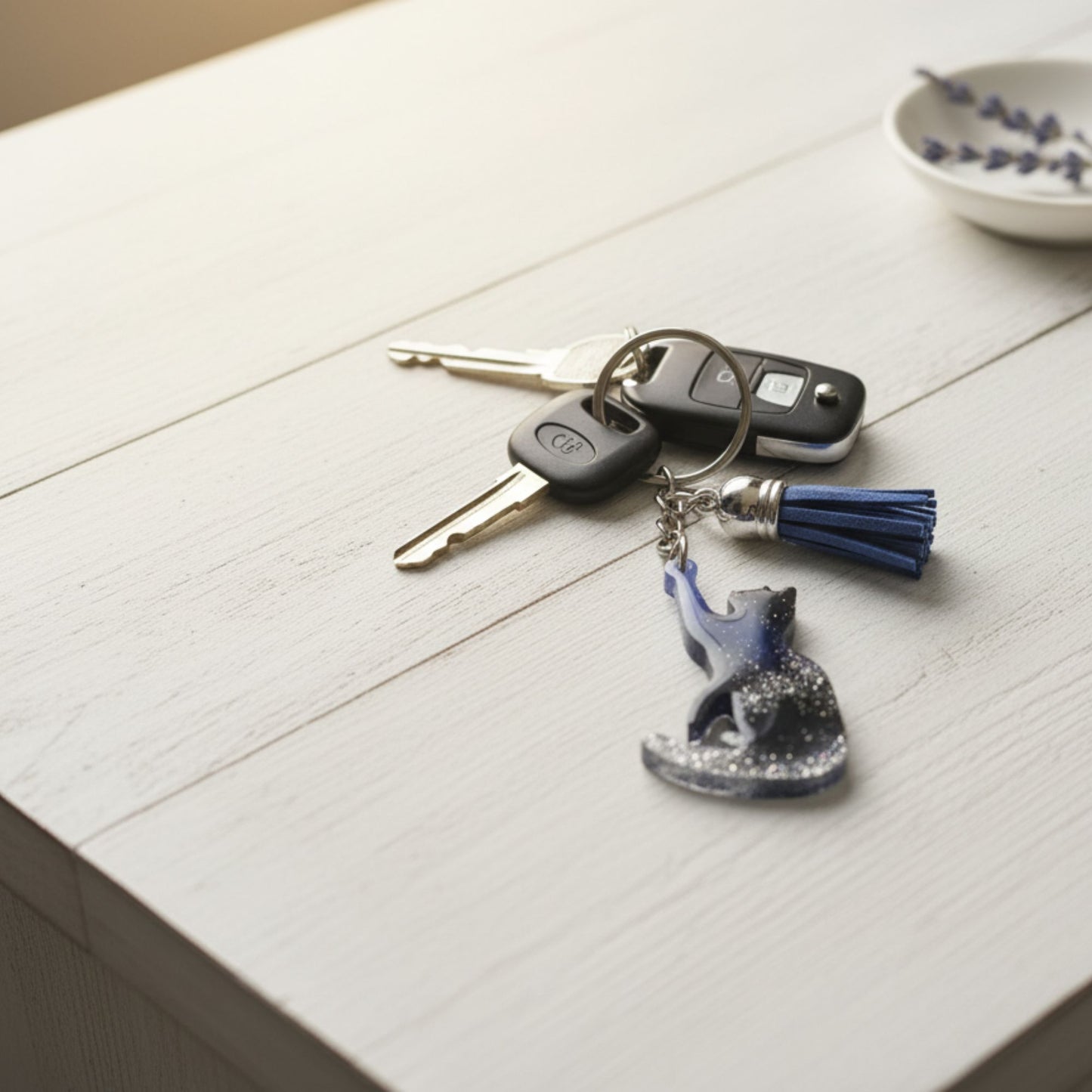 Porte-clés Chat Noir Pailleté - Résine Artisanale Fait Main