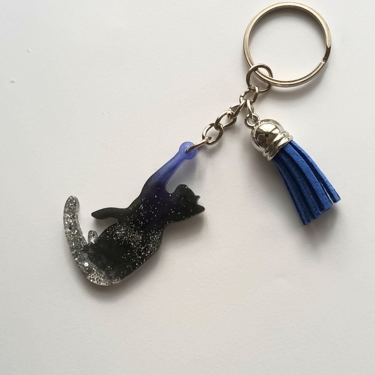 Porte-clés Chat Noir Pailleté - Résine Artisanale Fait Main