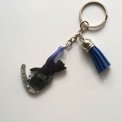Porte-clés Chat Noir Pailleté - Résine Artisanale Fait Main