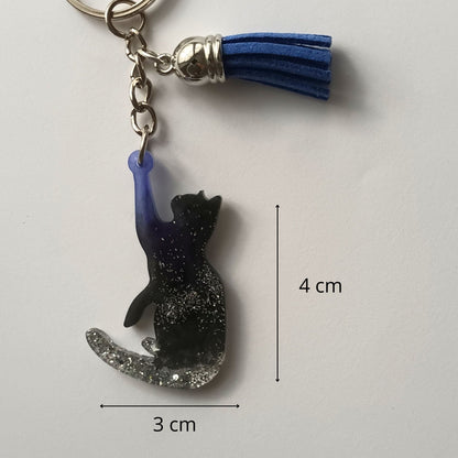 Porte-clés Chat Noir Pailleté - Résine Artisanale Fait Main