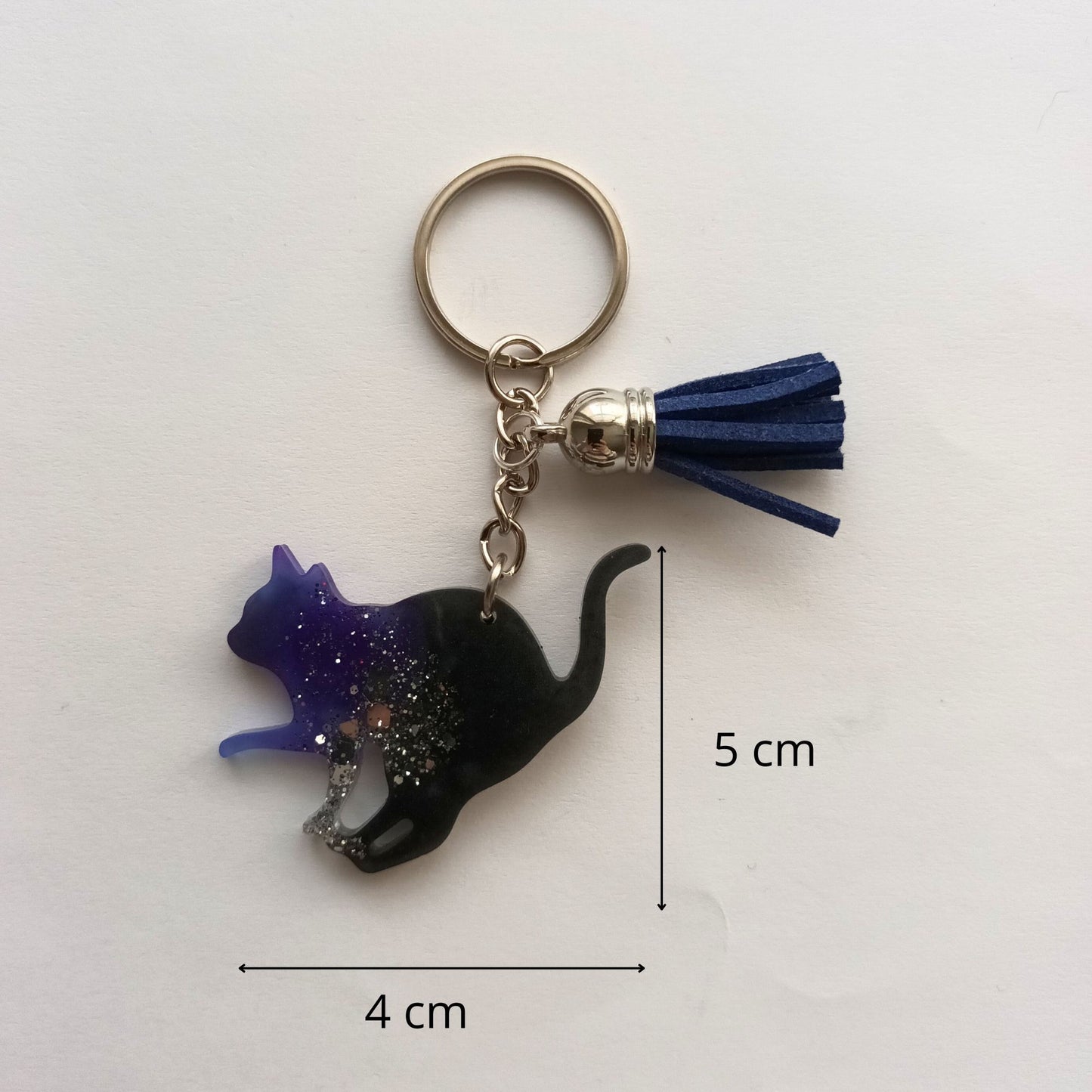 Porte-Clé Chat Noir Pailleté Galaxie Résine - Fait Main Français