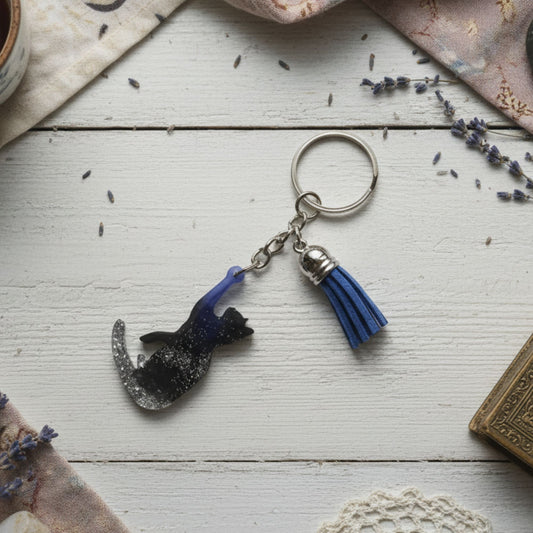 Porte-clés Chat Noir Pailleté - Résine Artisanale Fait Main