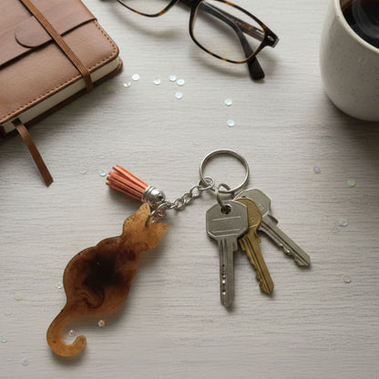 Porte-clés Chat Marbré Caramel - Résine Artisanale Fait Main