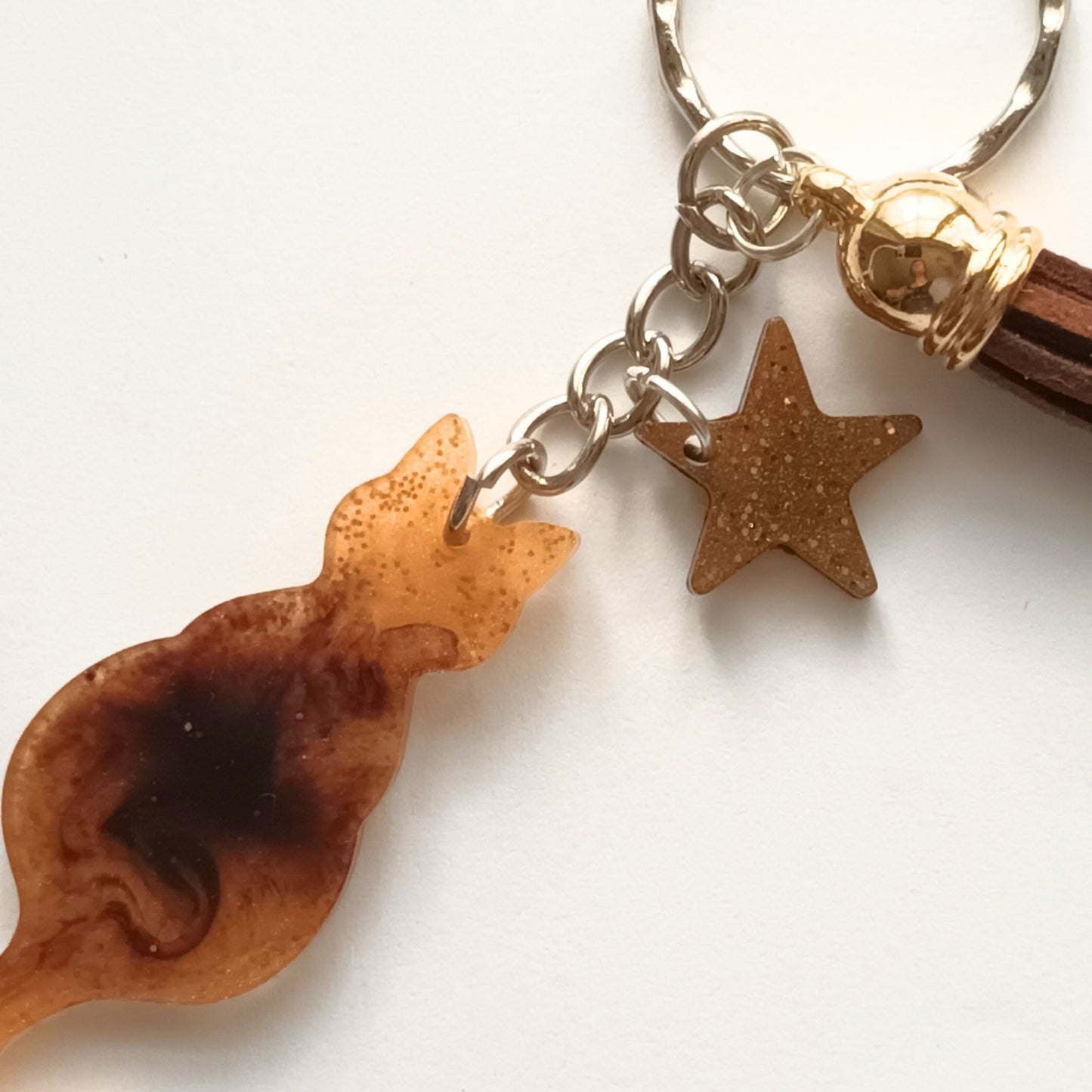 Porte-clés Chat Marbré Caramel - Résine Artisanale Fait Main