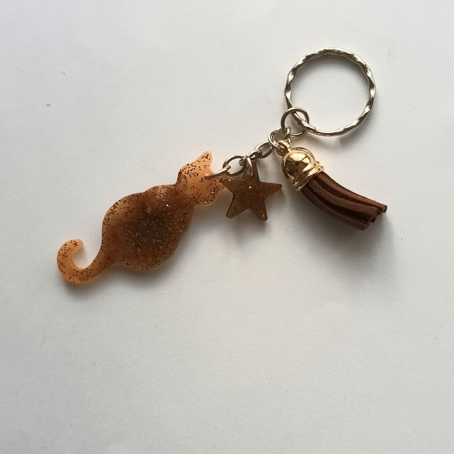 Porte-clés Chat Marbré Caramel - Résine Artisanale Fait Main