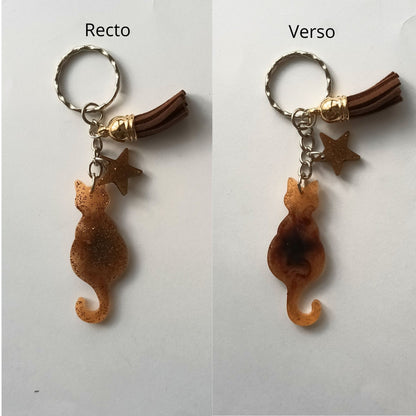Porte-clés Chat Marbré Caramel - Résine Artisanale Fait Main