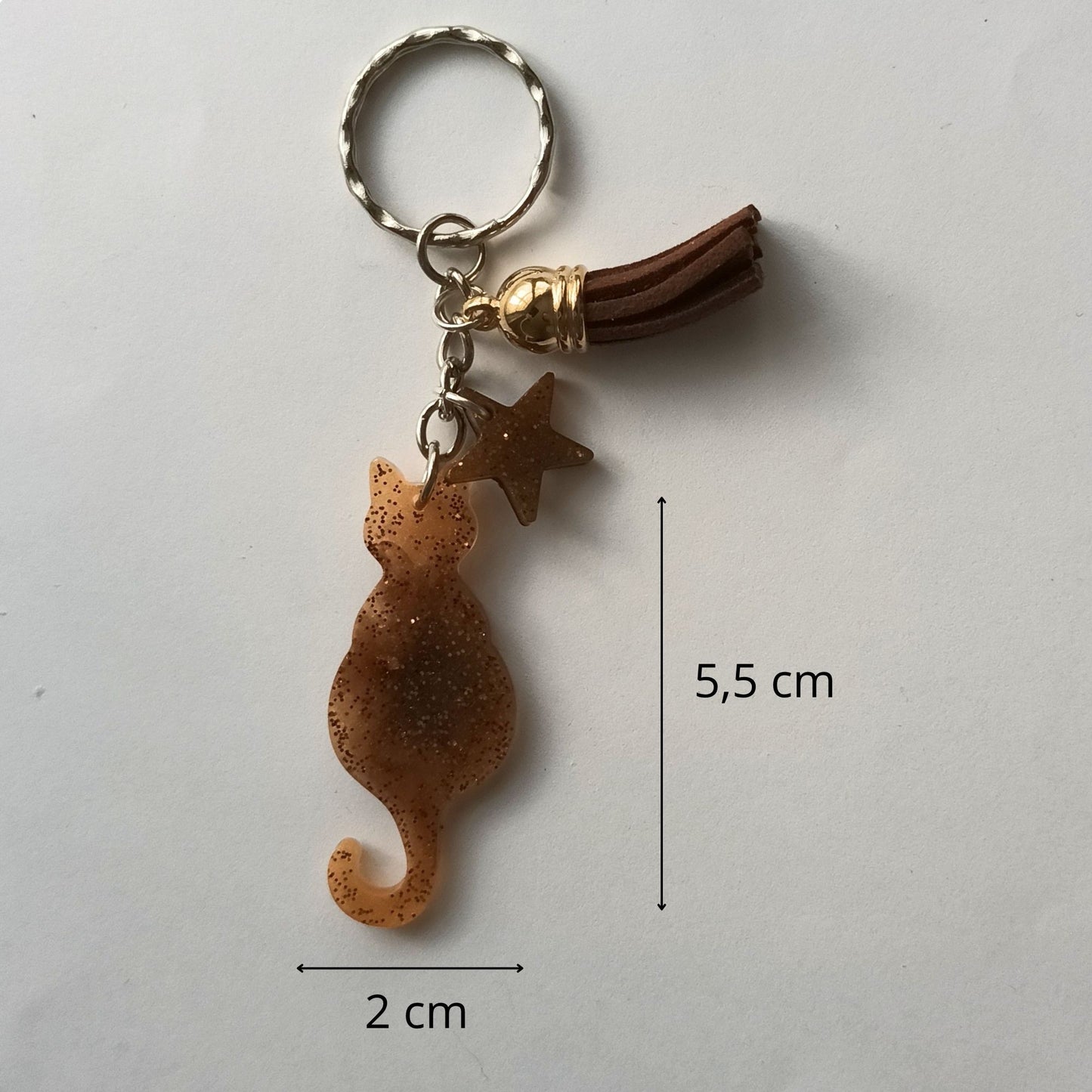 Porte-clés Chat Marbré Caramel - Résine Artisanale Fait Main
