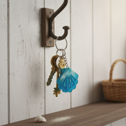 Porte-clés Coquillage Turquoise - Résine Artisanale Ancre Marine