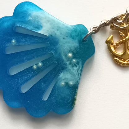 Porte-clés Coquillage Turquoise - Résine Artisanale Ancre Marine