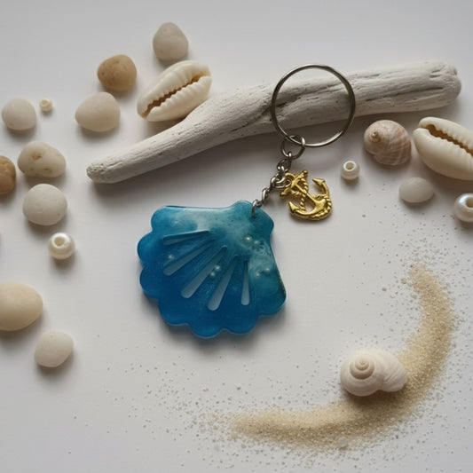 Porte-clés Coquillage Turquoise - Résine Artisanale Ancre Marine