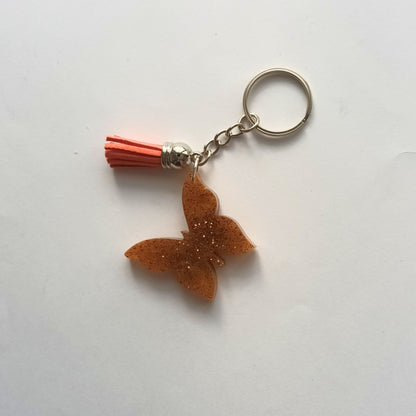 Porte-clés Papillon Doré Paillettes - Résine Artisanale Fait Main