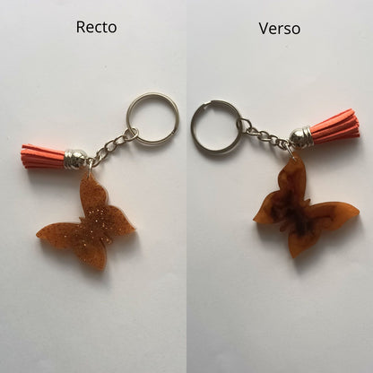 Porte-clés Papillon Doré Paillettes - Résine Artisanale Fait Main