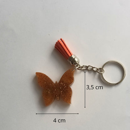 Porte-clés Papillon Doré Paillettes - Résine Artisanale Fait Main
