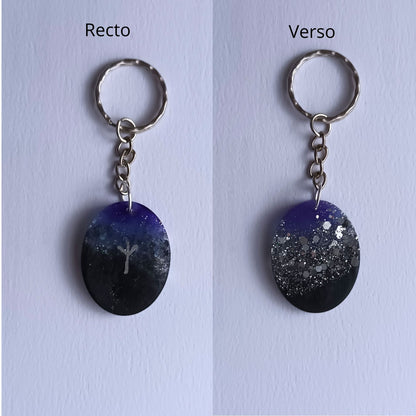 Porte-clés Rune Algiz Galaxy - Résine Artisanale Symbole Viking