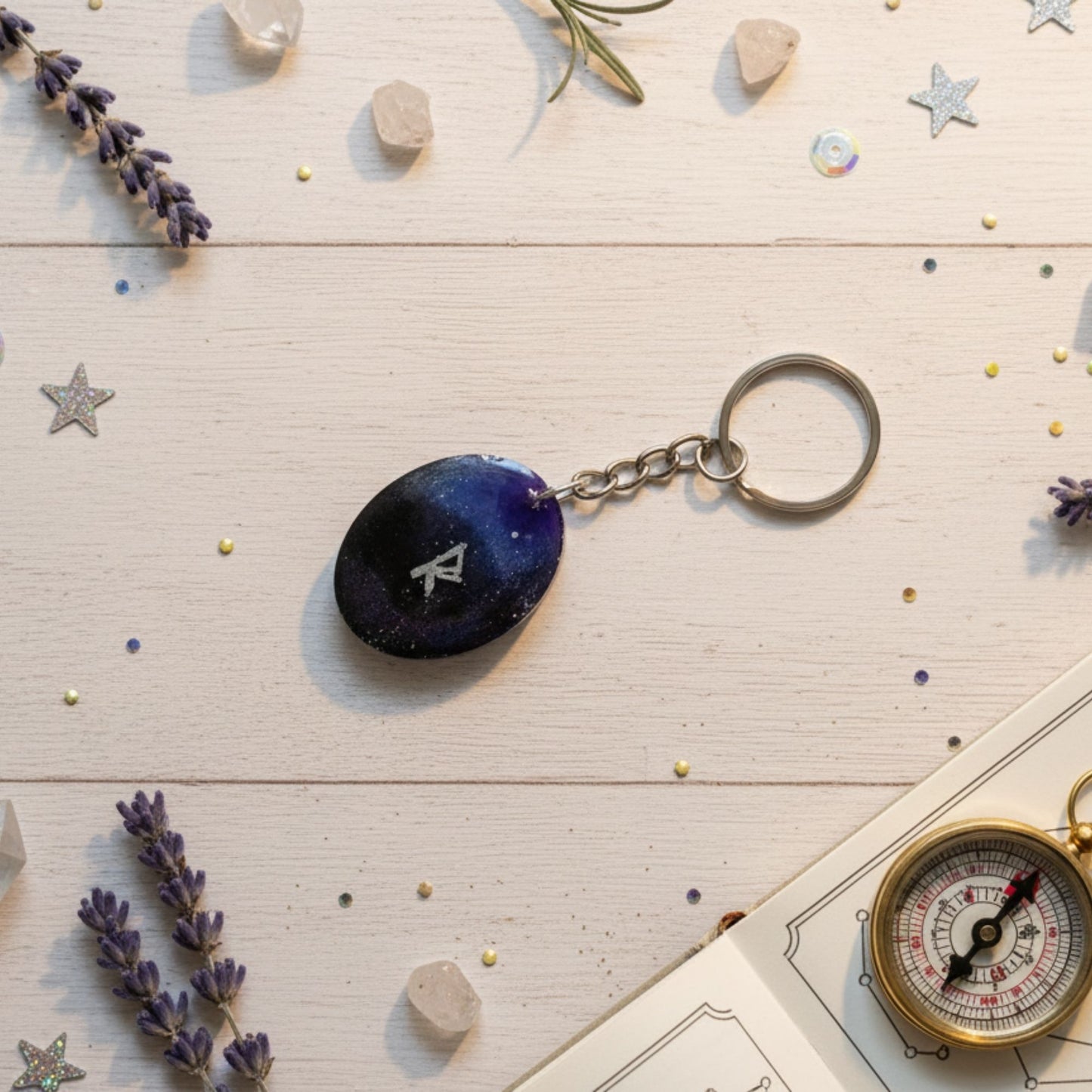 Porte-clés Rune Raido Galaxy - Résine Artisanale Symbole Viking