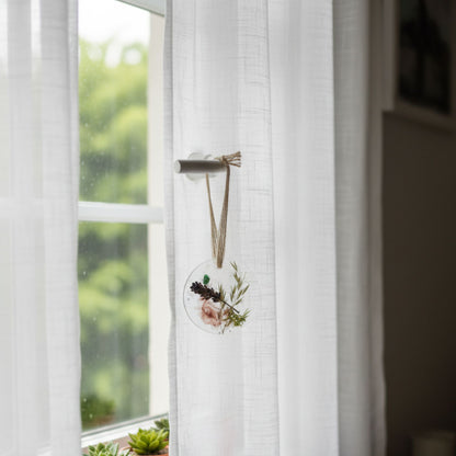 Suspension déco résine fleurs séchées nature - Rond transparent botanique 5cm - Décoration artisanale unique fait main