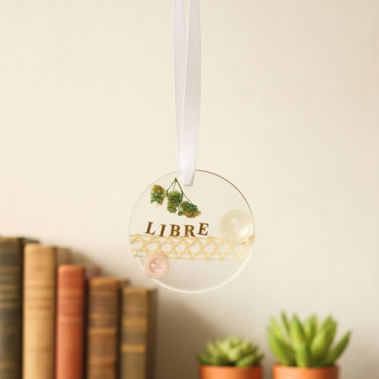 Suspension déco résine message positif boutons dentelle - Rond blanc minimaliste 5cm - Décoration artisanale unique fait main