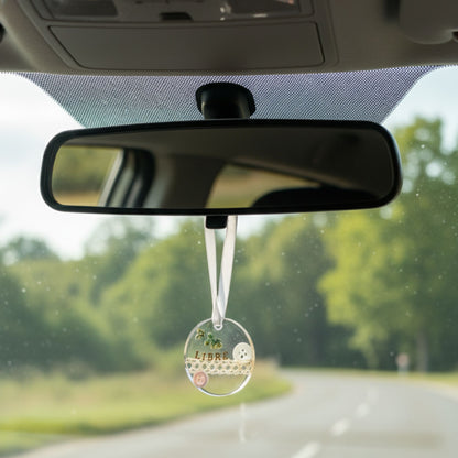 Suspension déco résine message positif boutons dentelle - Rond blanc minimaliste 5cm - Décoration artisanale unique fait main