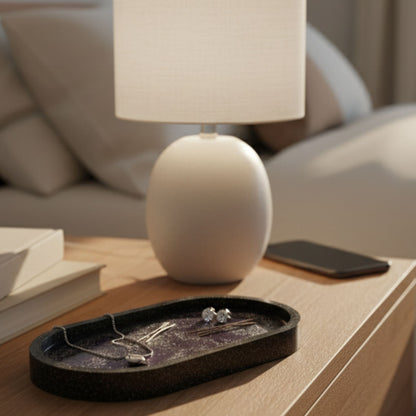 Vide-poche résine galaxie violet noir pailleté - Plateau ovale 18cm cosmique - Accessoire artisanal unique fait main