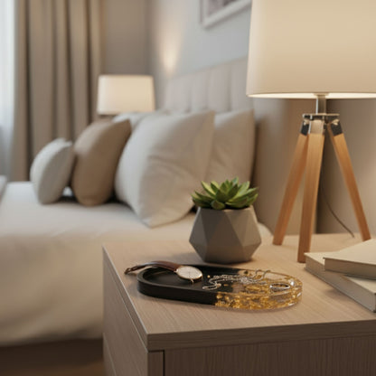 Vide-poche résine noir feuilles or doré - Plateau ovale 18cm luxe élégant - Accessoire artisanal unique fait main