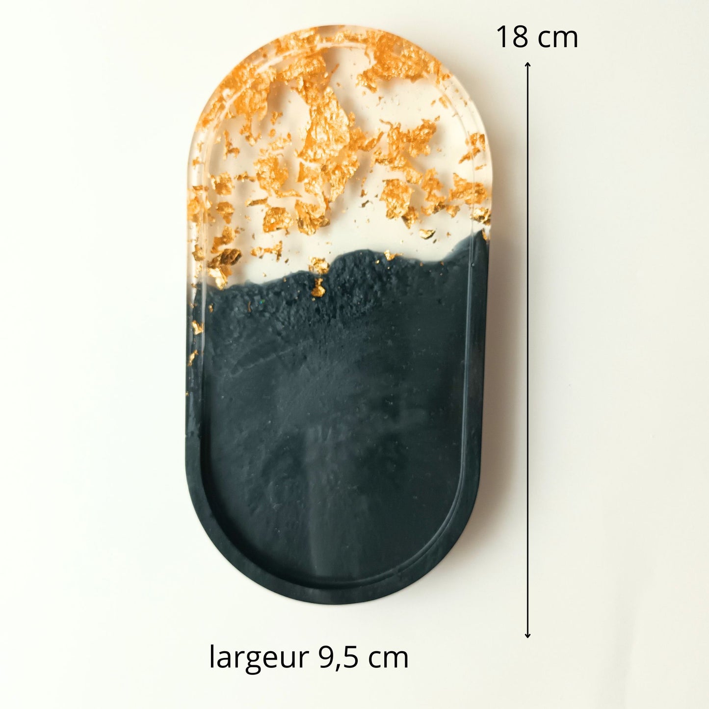 Vide-poche résine noir feuilles or doré - Plateau ovale 18cm luxe élégant - Accessoire artisanal unique fait main