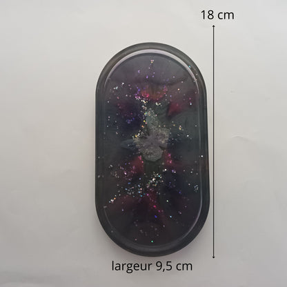 Vide-Poche Ovale en Résine Époxy – Décoration Papillon Gris Galaxie
